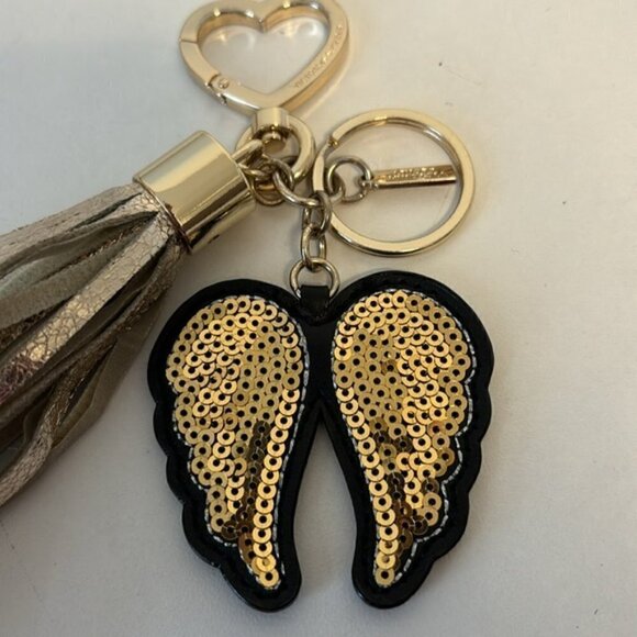 VICTORIA'S SECRET RUNWAY PATCH GOLD SEQUIN WINGS TASSEL KEYCHAIN CLIP CHARM - Picture 4 of 6